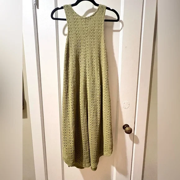 Free People Beach Sz XS Sage Green Crochet Dress High Low H Boho Dress w Ties - Picture 4 of 6